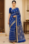 Royal Blue Batik Print Saree with Gold Zari Border