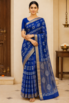 Royal Blue Batik Print Saree with Gold Zari Border