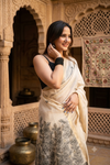 Elegance in Ivory: Floral Printed Tussar Silk