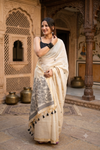 Elegance in Ivory: Floral Printed Tussar Silk