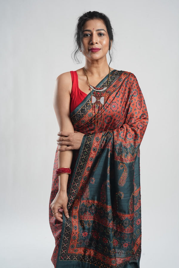 Smoky Black Kani Silk Saree