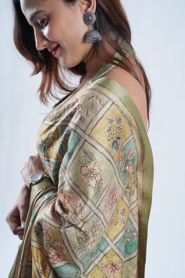 Ethnic Motifs Art Silk Handloom Tussar Saree