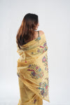 Yellow floral-patterned Tussar Silk