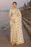 Polka dot Kerala kasavu style Tissue Silk Saree