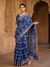 Royal Blue Batik Print Saree with Gold Zari Border