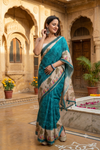Blue Jute silk Saree