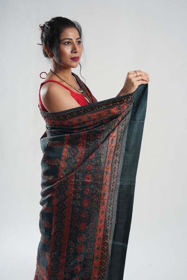 Smoky Black Kani Silk Saree