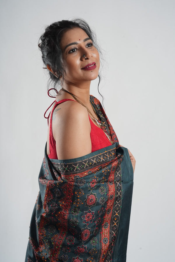 Smoky Black Kani Silk Saree