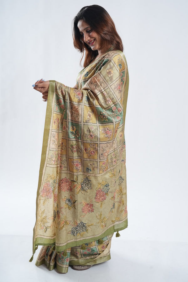 Ethnic Motifs Art Silk Handloom Tussar Saree
