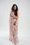 pastel floral blended cotton saree