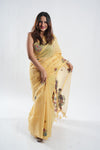 Yellow floral-patterned Tussar Silk