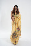 Yellow floral-patterned Tussar Silk